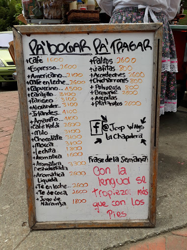 Zona Cafetera de Colombia - Menu cafe